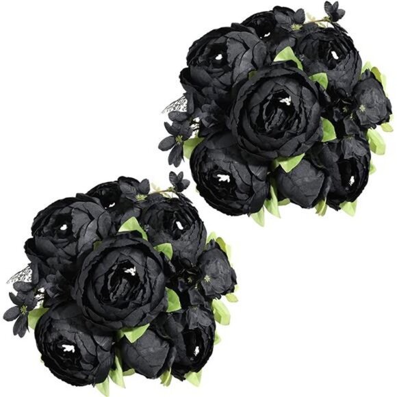 2Pcs Vintage Artificial Peony Silk Flowers (Black) - Picture 5 of 6